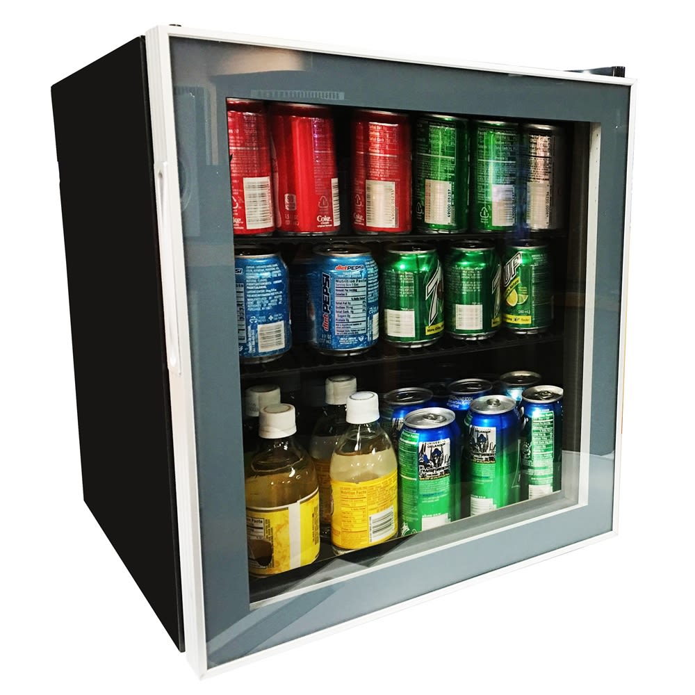 Avanti® Compact Beverage Cooler, 1.6 Cu Ft, Auto Defrost, Black Cabinet & Stainless Glass Door Frame